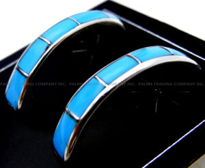 Zuni Richard Edaakie Small Turquoise and Sterling Silver Channel Inlay Half Hoop Earrings - Image 3
