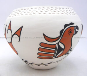 Acoma Beverly Garcia Handmade and Hand Painted Polychrome Parrot and Floral Design Jar with Corrugated Rim - Image 4