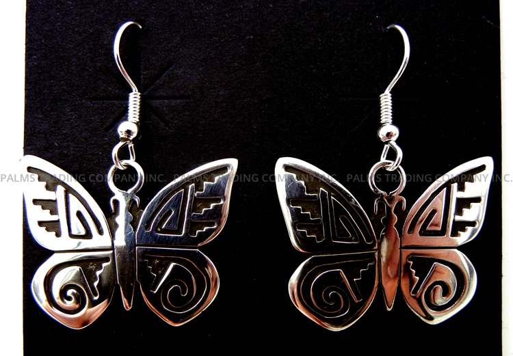 Navajo sterling silver overlay butterfly dangle earrings by Sonny Gene