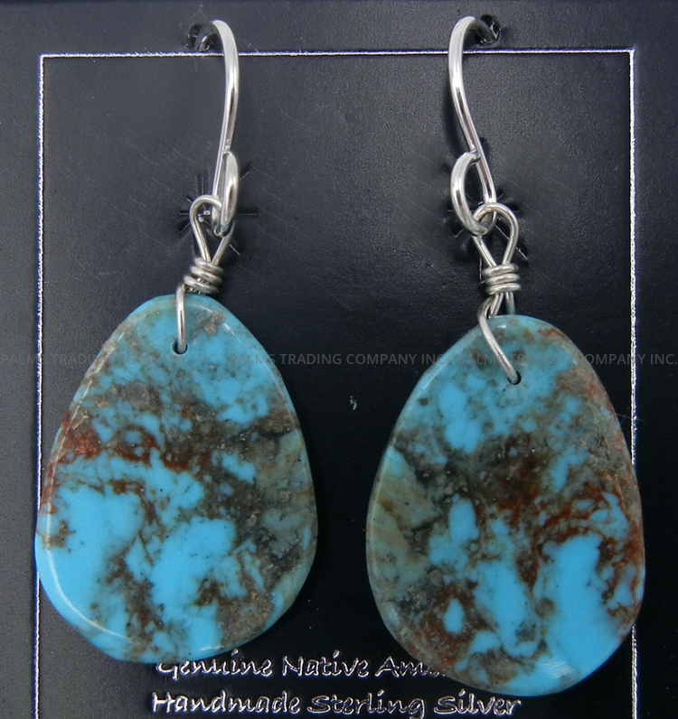 Santo Domingo small turquoise slab earrings by Ronald Chavez