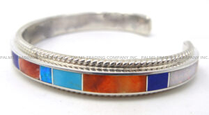 Zuni Ricky Booqua Multi-Stone and Sterling Silver Channel Inlay Cuff Bracelet - Image 3