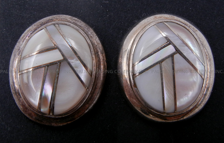 Zuni white mother of pearl and sterling silver inlay post earrings