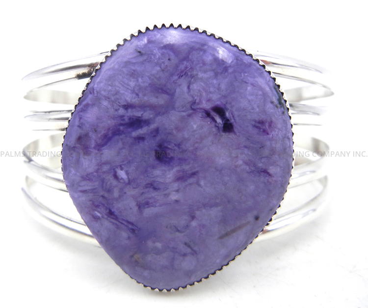 Navajo large charoite and sterling silver cuff bracelet by Leslie Nez