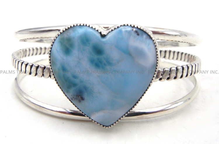 Navajo larimar and sterling silver heart cuff bracelet