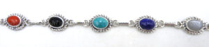 Navajo Multi-Stone and Sterling Silver Link Bracelet - Image 4