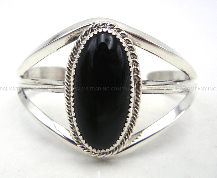 Navajo onyx and sterling silver cuff bracelet by Elroy Chavez