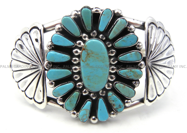 Navajo turquoise cluster and sterling silver cuff bracelet
