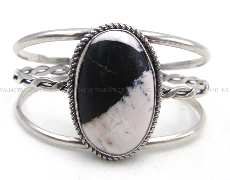 Navajo white buffalo and sterling silver cuff bracelet