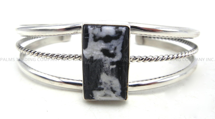 Navajo rectangular white buffalo and sterling silver cuff bracelet