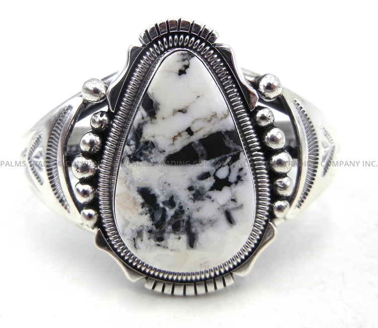 Navajo white buffalo and sterling silver cuff bracelet by Will Denetdale