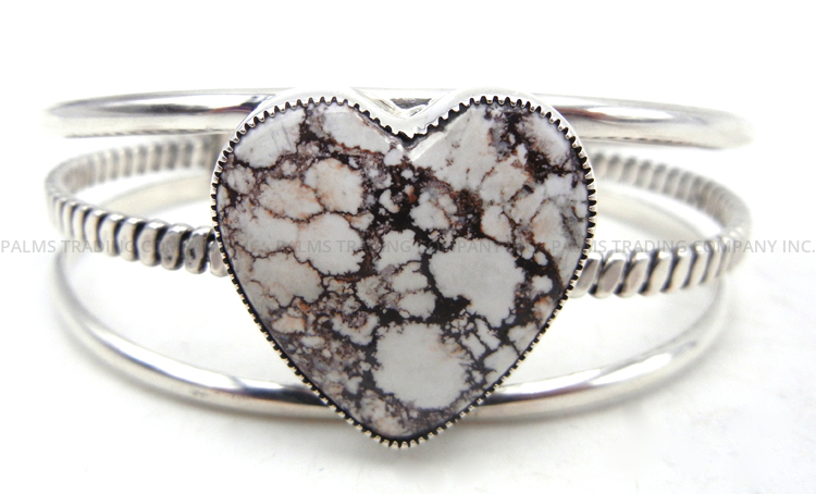 Navajo wild horse and sterling silver heart cuff bracelet