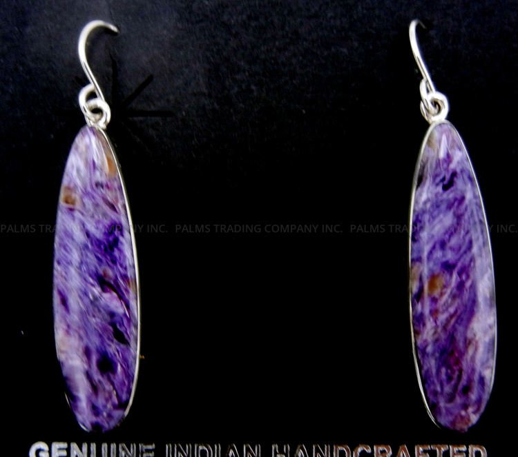 Navajo charoite and sterling silver dangle earrings by Cathy Webster