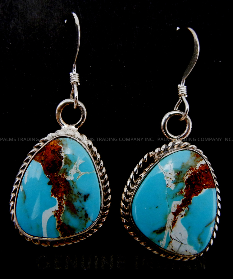 Navajo small turquoise and sterling silver dangle earrings