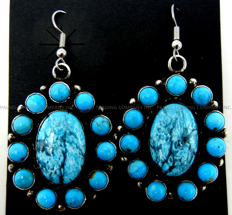 Navajo turquoise and sterling silver cluster dangle earrings