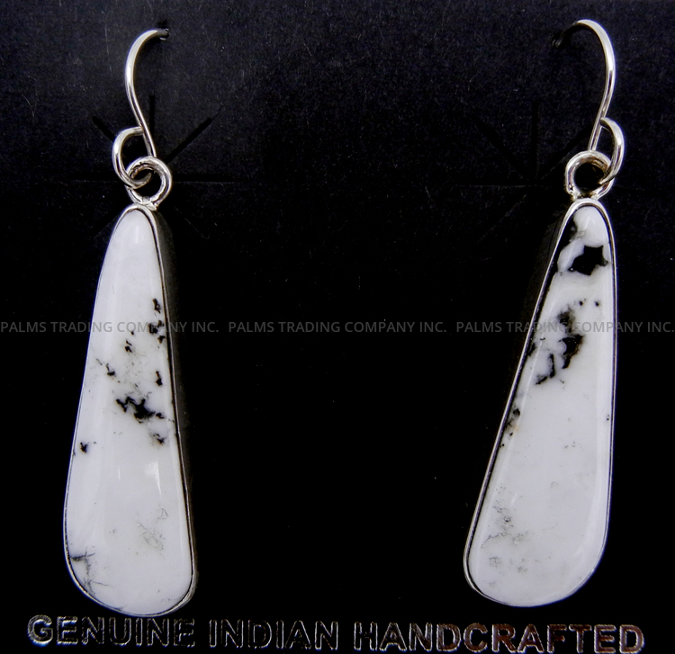 Navajo white buffalo and sterling silver dangle earrings