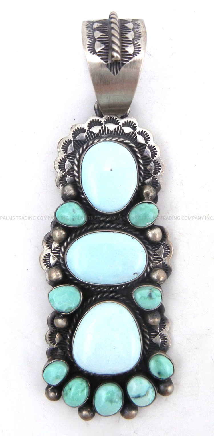 Navajo large dry creek turquoise and sterling silver pendant by Darrin Livingston