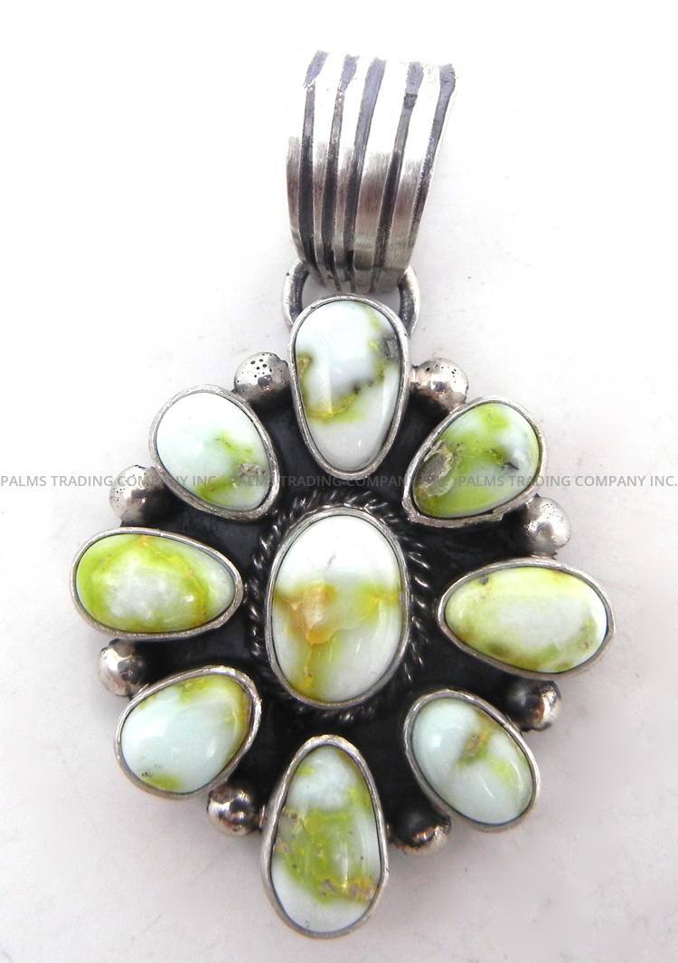 Navajo sonoran gold turquoise and sterling silver cluster pendant