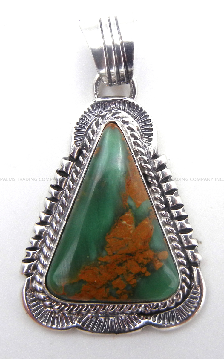 Navajo green turquoise and sterling silver triangular pendant by Will Denetdale