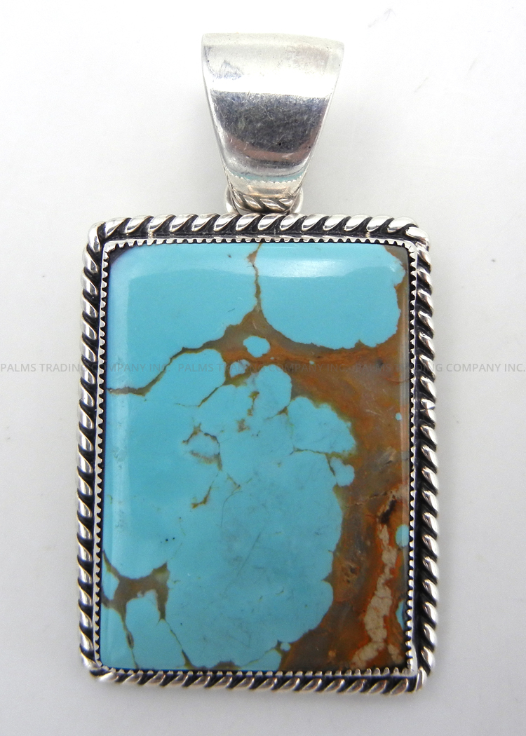 Navajo rectangular turquoise and sterling silver pendant