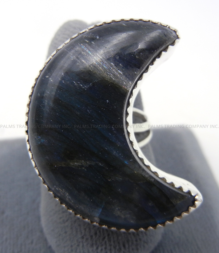 Navajo labradorite and sterling silver crescent moon ring