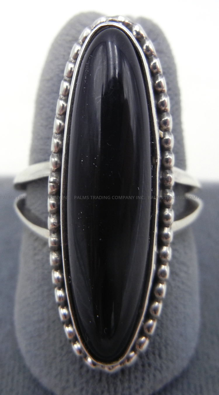 Navajo onyx and sterling silver ring by Walter Vandever