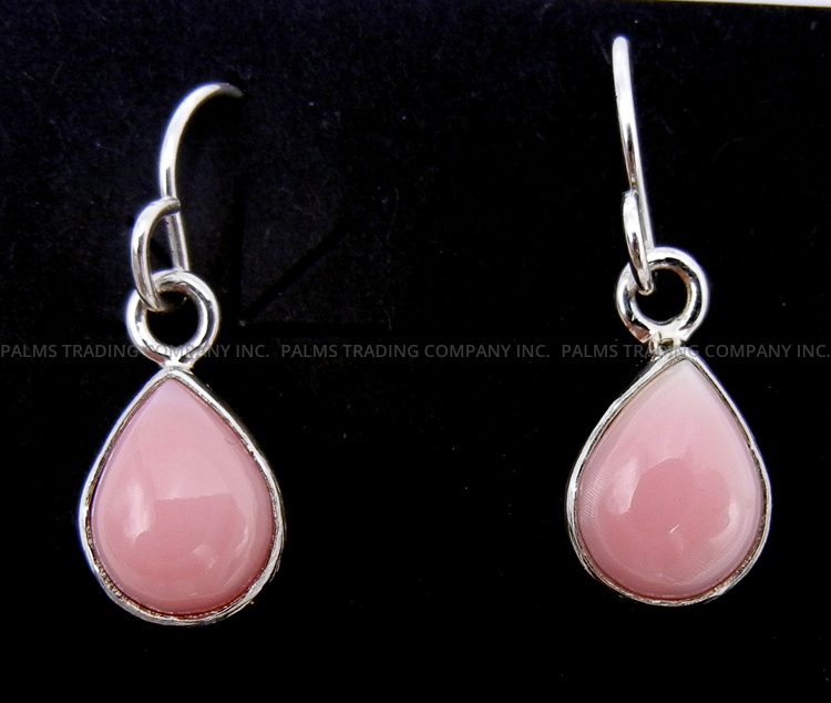 Navajo small tear drop shaped pink conch and sterling silver dangle earrings