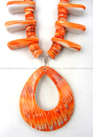 Santo Domingo Lupe Lovato Orange Spiny Oyster Shell Heishi Necklace - Image 4